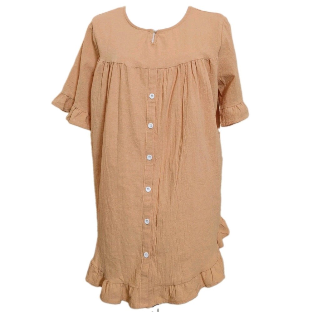 Goldenrod Tunic Top Cotton Button Front Ruffle Sleeve And Hem Oversized M